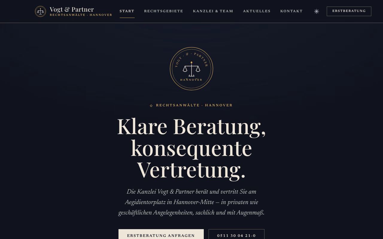 Demo-Website Kanzlei Vogt & Partner, Desktopansicht