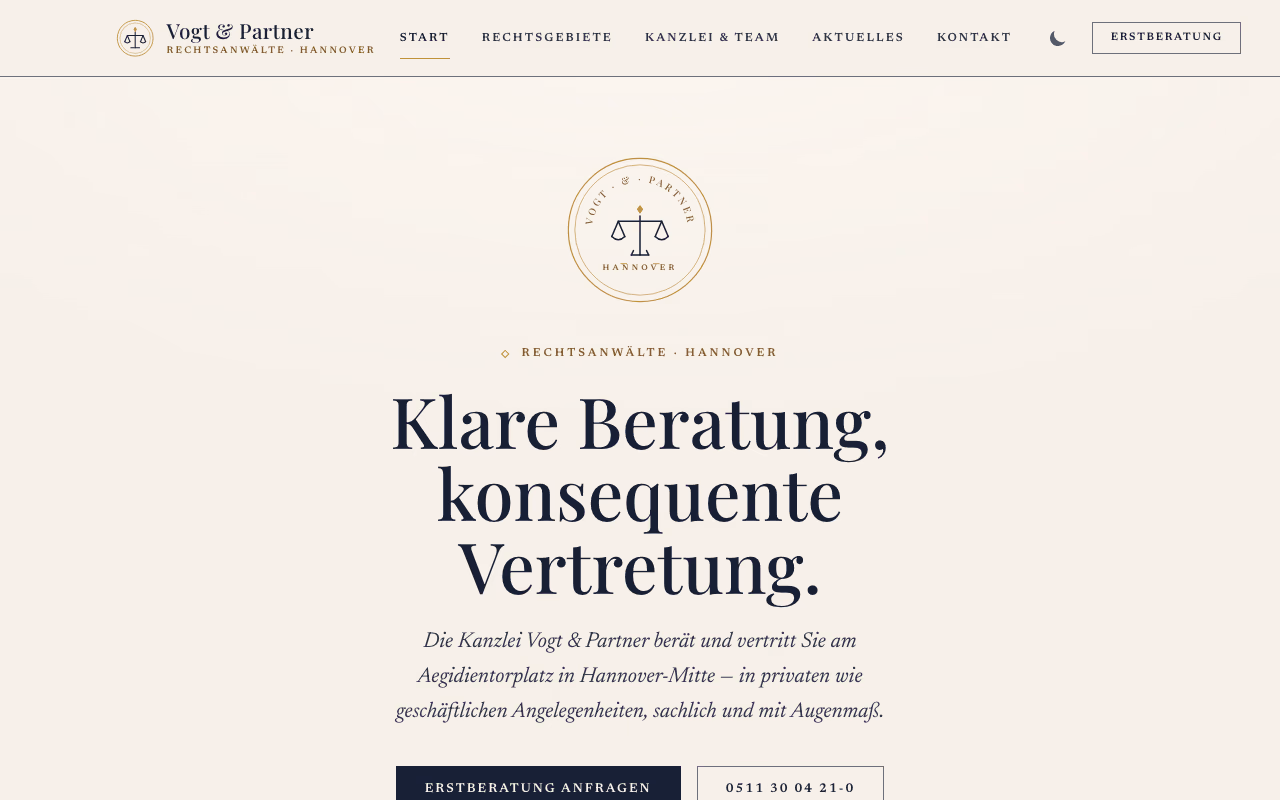 Demo-Website Kanzlei Vogt & Partner, Desktopansicht